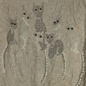 Lola Tan Cat Tunic Sweater with Rhinestones and Pearl Accents